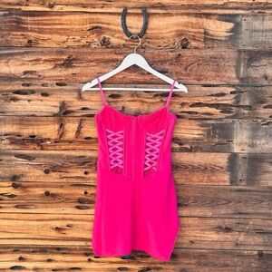 OUTKAST | NWT Betsey Hot Pink Corset Lace Up Mini Dress S